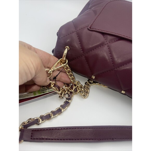 Badgley Mischka Vegan Leather Quilted Studded Crossbody Bag In Plum New - Picture 5 of 11